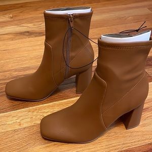 Express Square Toe Block Heel Sock Booties
